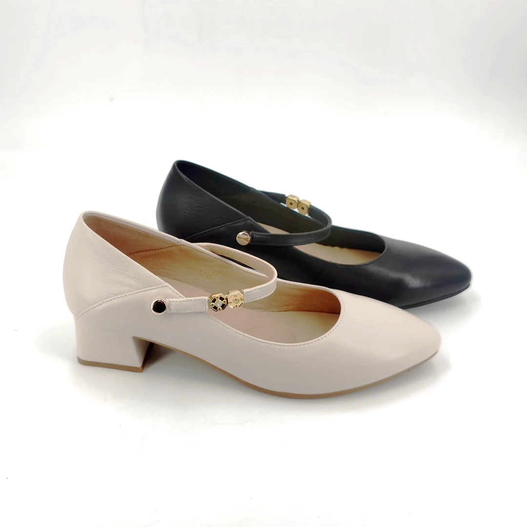 KANGNAI/康奈11142051真皮时尚舒适牛皮尖头中粗跟浅口女单鞋