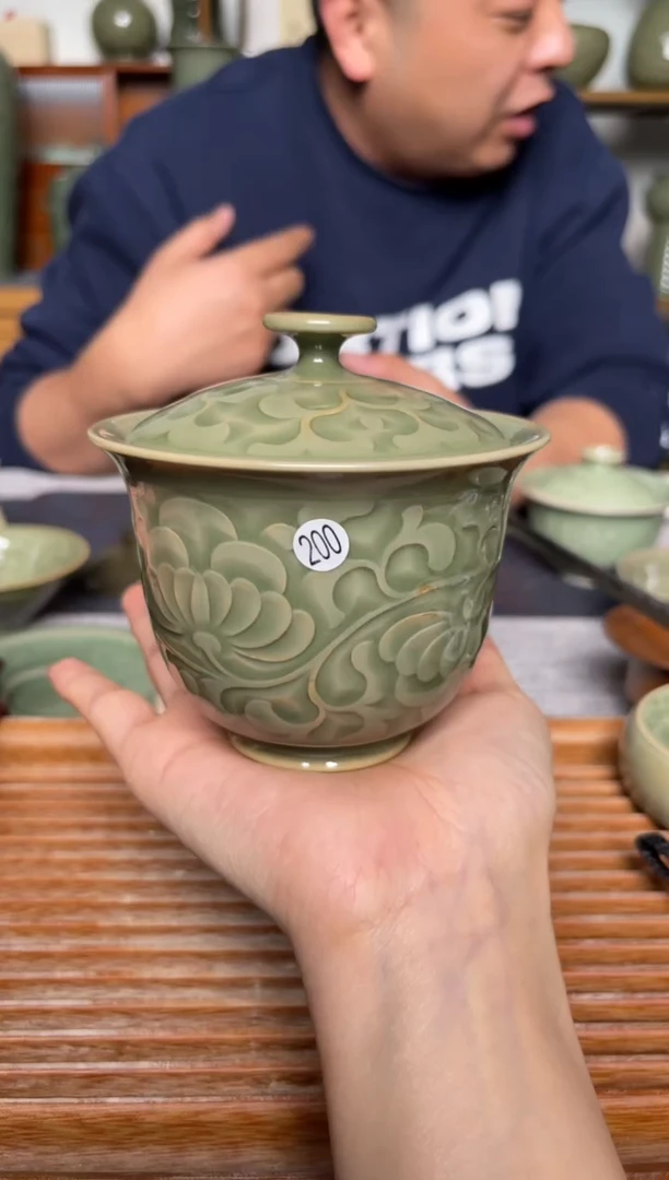 【闪购商品】其他200吴琼 纯手工橄榄绿两才盖碗 微瑕