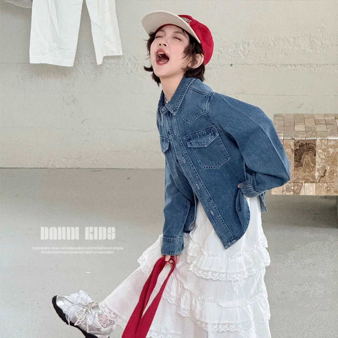 【嗒囜】品质童装25春秋季新款洋气水洗牛仔衬衫中大童时尚牛仔外套