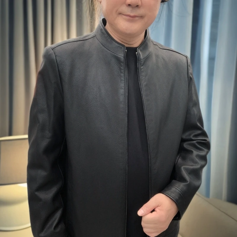 短款秋冬通用常规款加绒立领皮衣秋冬男式黑色茄克