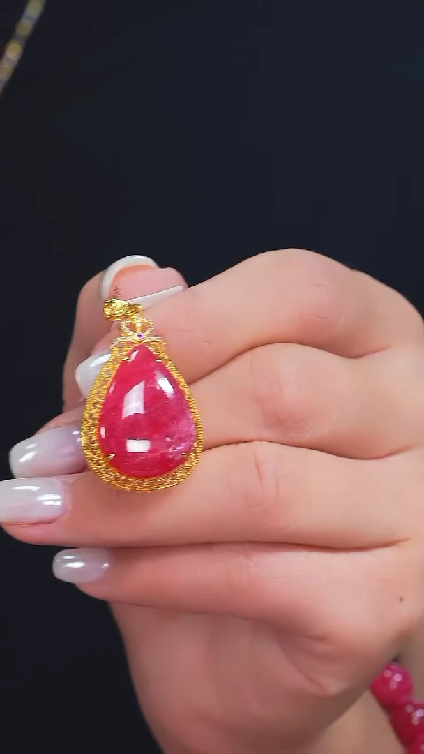 蔷薇辉石18K金镶嵌吊坠(不含链)L007蔷薇吊坠18k-多样性发其一