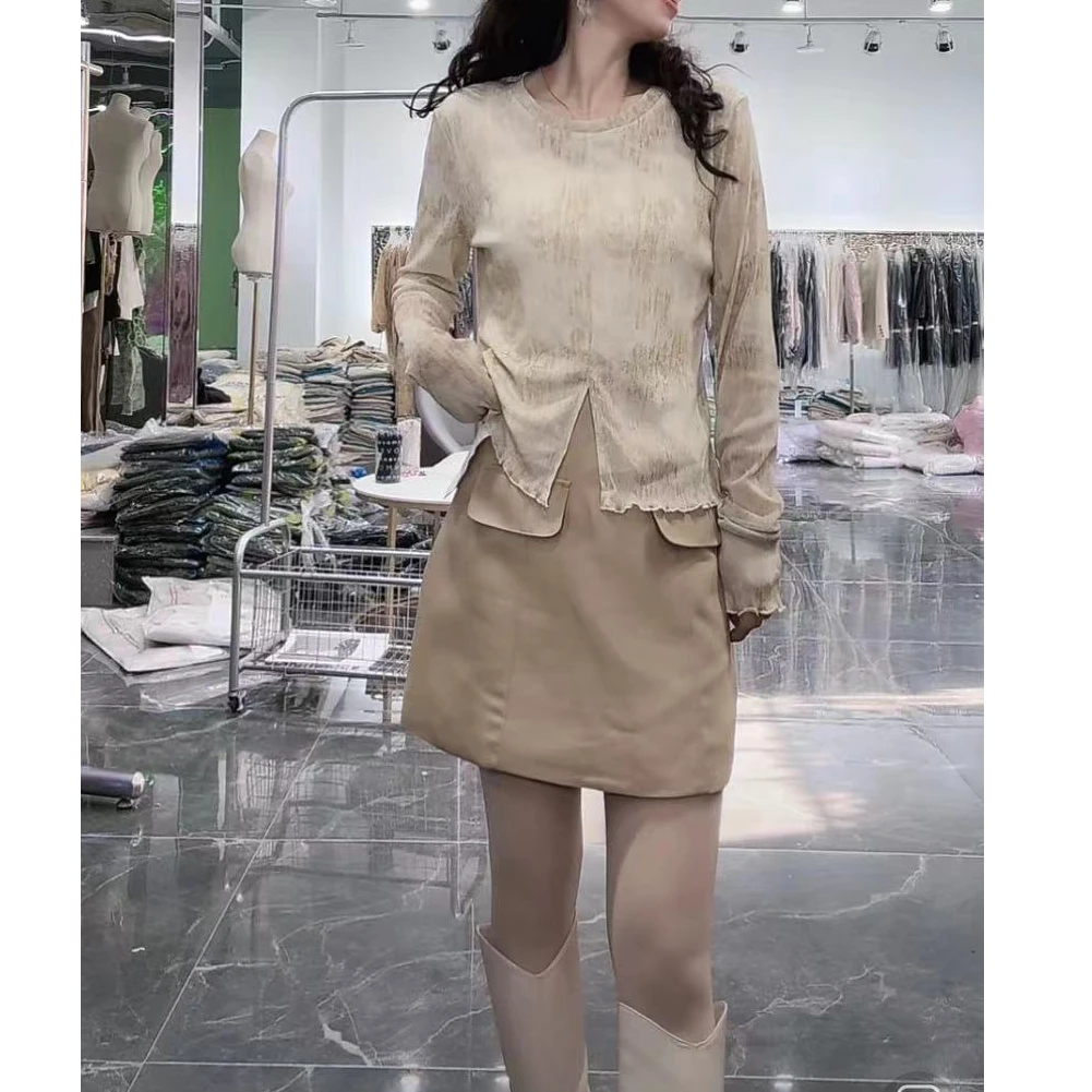 【新家】NN871-时尚针织衫长袖短款百搭打底绿色设计师圆领