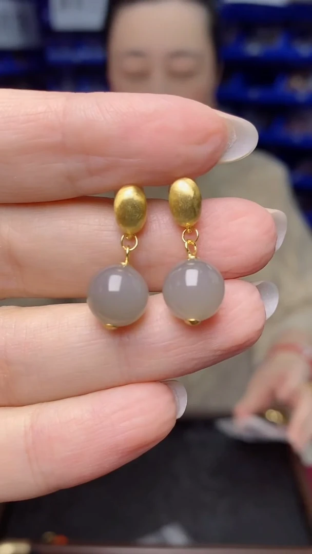 银S925镶嵌和田玉耳饰EZ5214