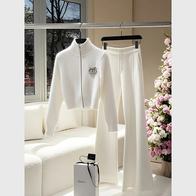 【当日发货】冬季穿搭一整套高级感漂亮洋气名媛小香风针织毛衣裤子