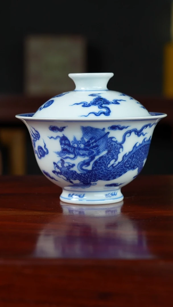 祖传窑真柴窑传承400年龙纹二才盖碗