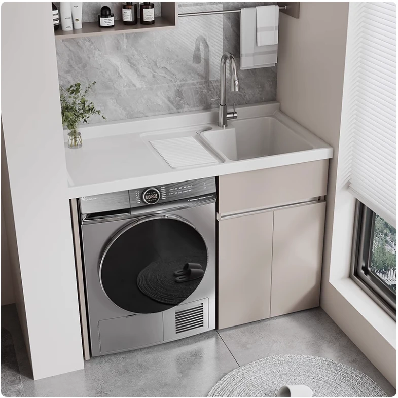 2025年新款不锈钢阳台洗衣机一体柜组合带搓板滚筒洗衣槽台盆伴侣