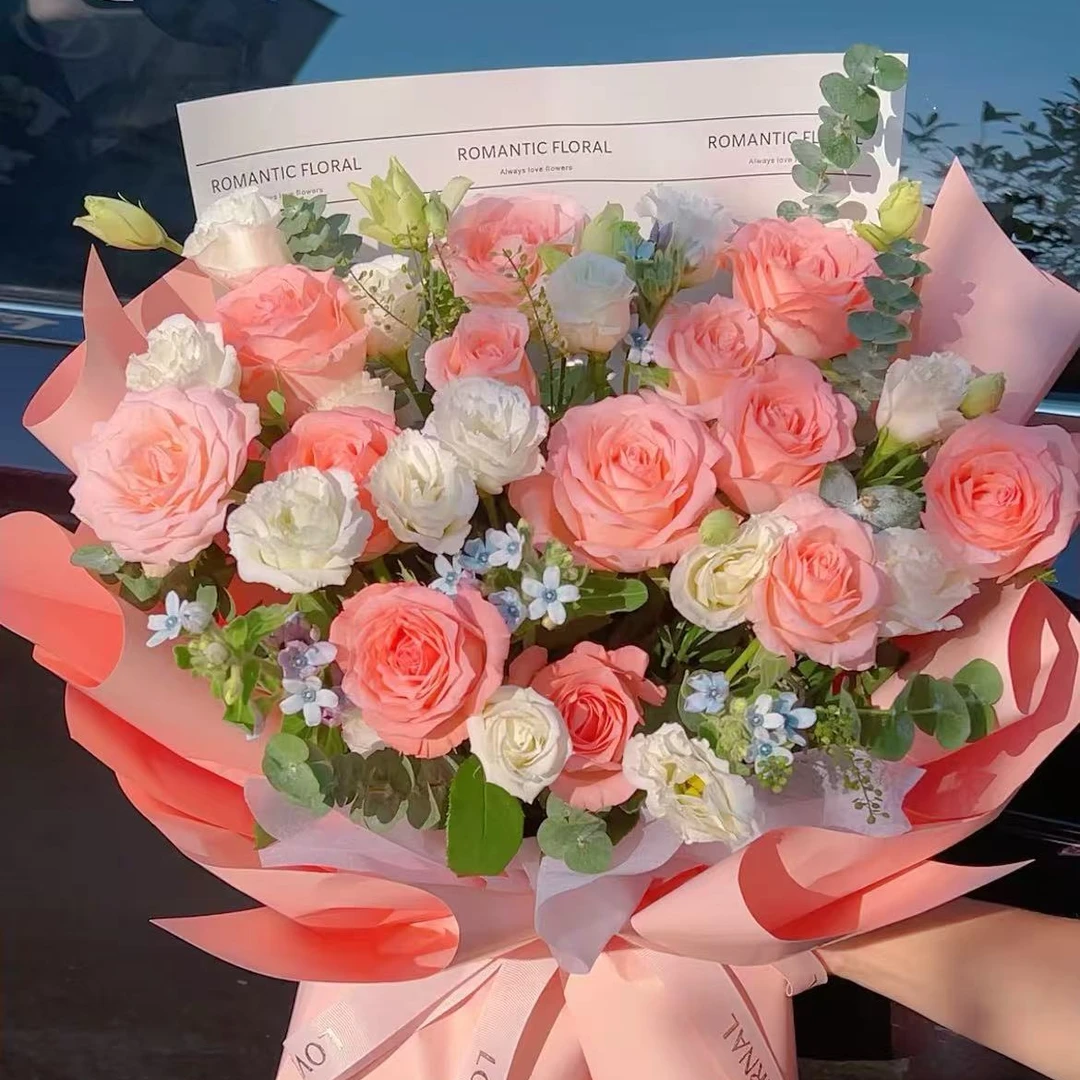 戴安娜10枝+洋桔梗一把+鲜花保鲜剂鲜切花