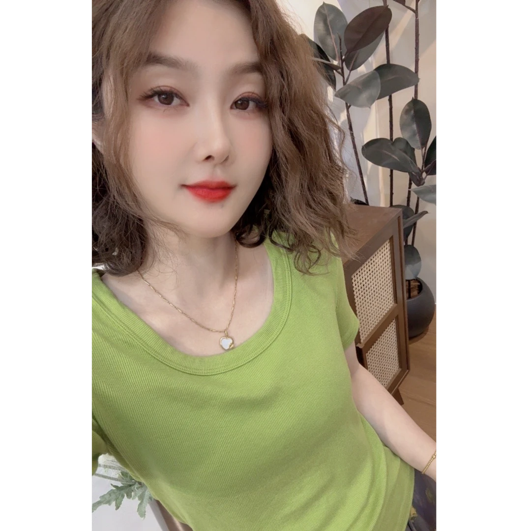 【2025夏蓝卡精选】螺纹时尚简约女内搭短袖T恤修身显瘦百搭女款t恤