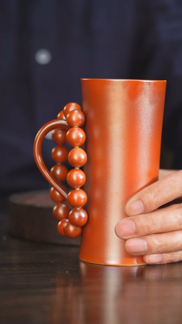 【闪购商品】杯48柴房陶瓷丨金红小蛮腰杯送手串