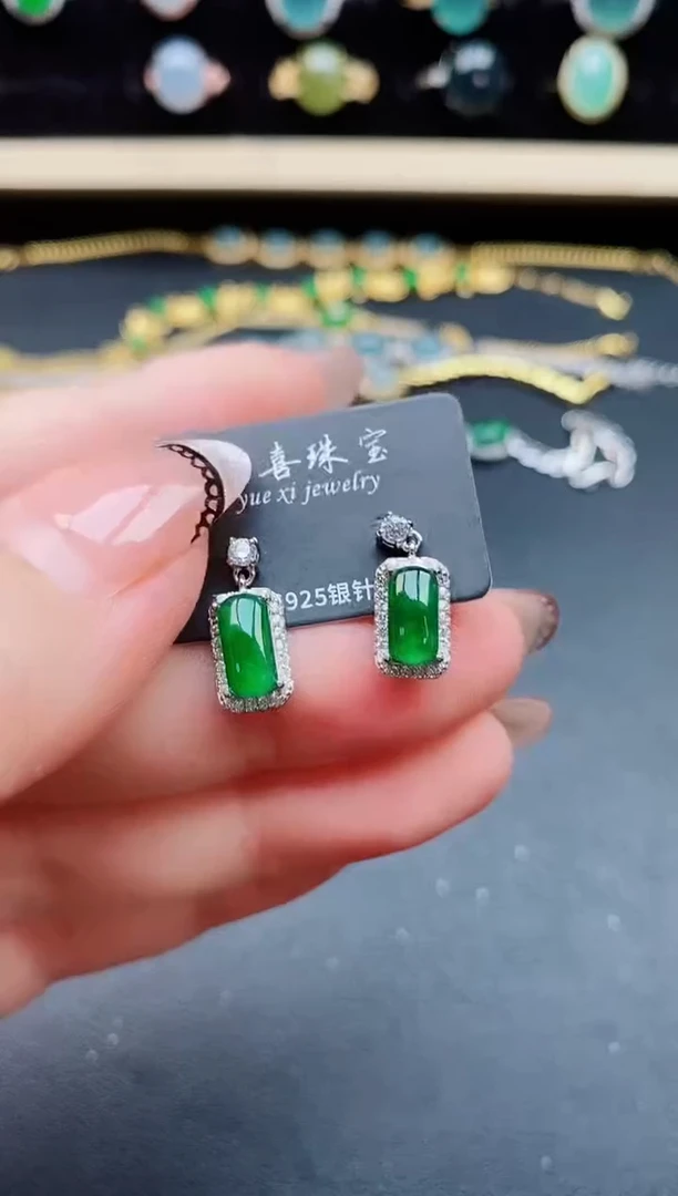 翡翠银S925镶嵌耳饰5805