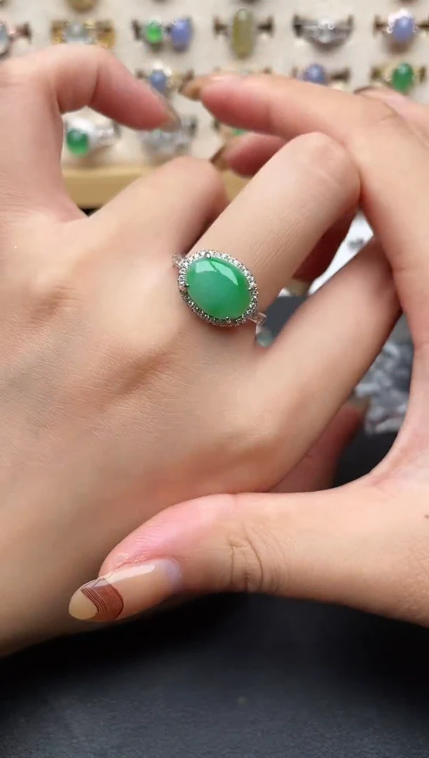 翡翠戒指银S925镶嵌1一物一证一礼盒