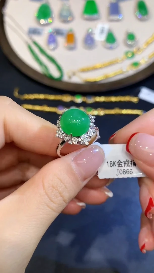 翡翠戒指18K金镶嵌SY0666多样性发其一