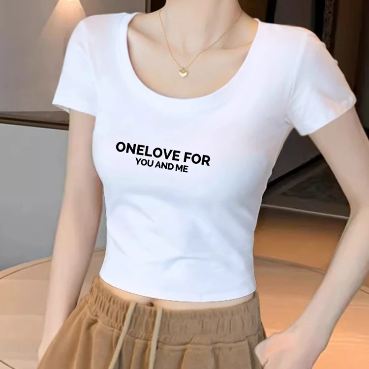 白色短袖露脐t恤女春夏2025新款修身体恤设计感U领高腰短款上衣潮
