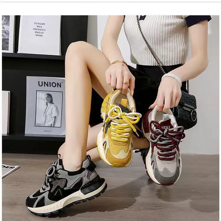 多巴胺洋气弹力2025爆款厚底秋季新款阿甘鞋休闲百搭运动增高老爹