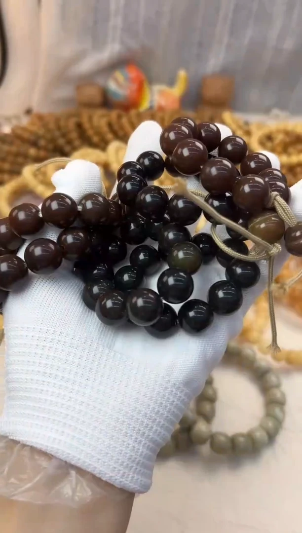 菩提根/象牙果手串13水磨圆珠巧克力色手捻一个2003