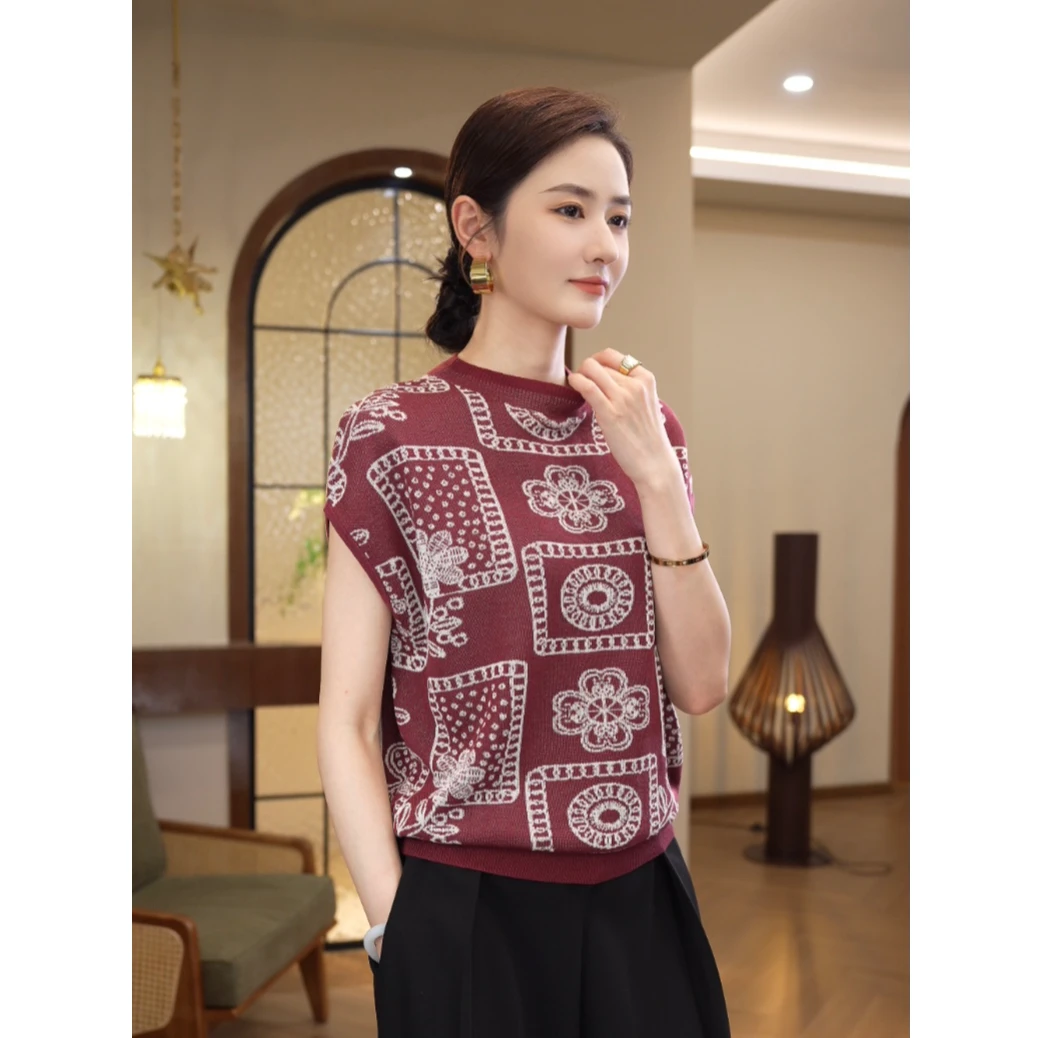 现货2025夏新款【LT-1131】红色莱赛尔针织上衣女冰感透气百搭爆款