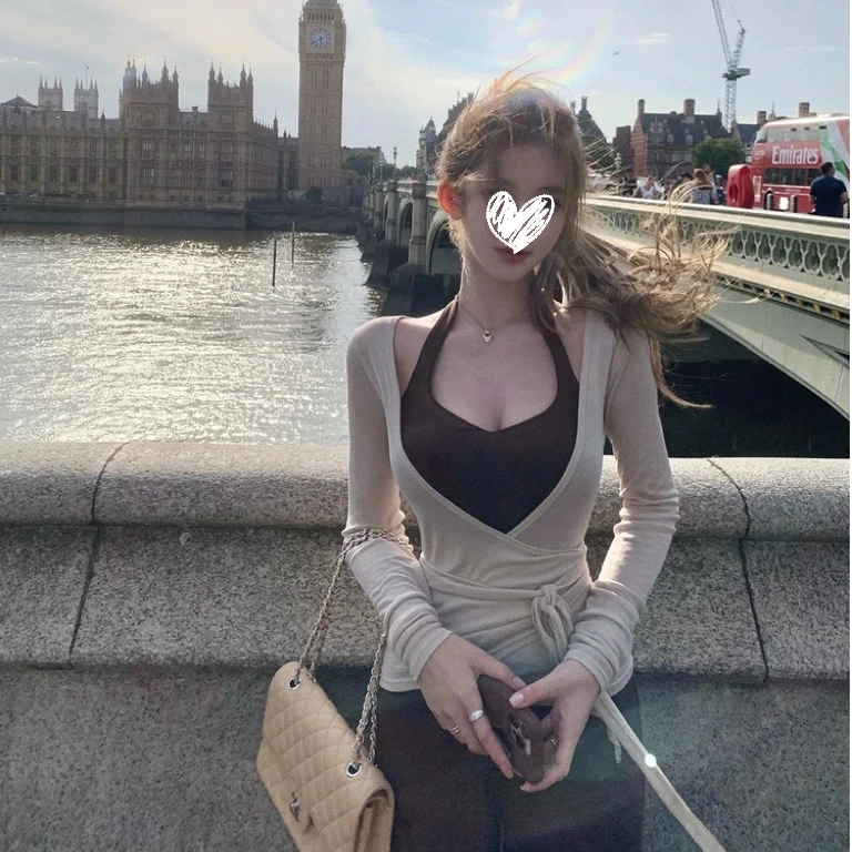 白女松弛系列2.0高级感挂脖吊带背心/休闲裤子/绑带开衫套装H3031