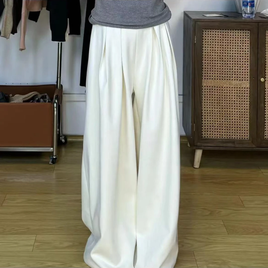 薄款韩版神裤高腰压褶显瘦呢子西装裤气质百搭阔腿长裤女