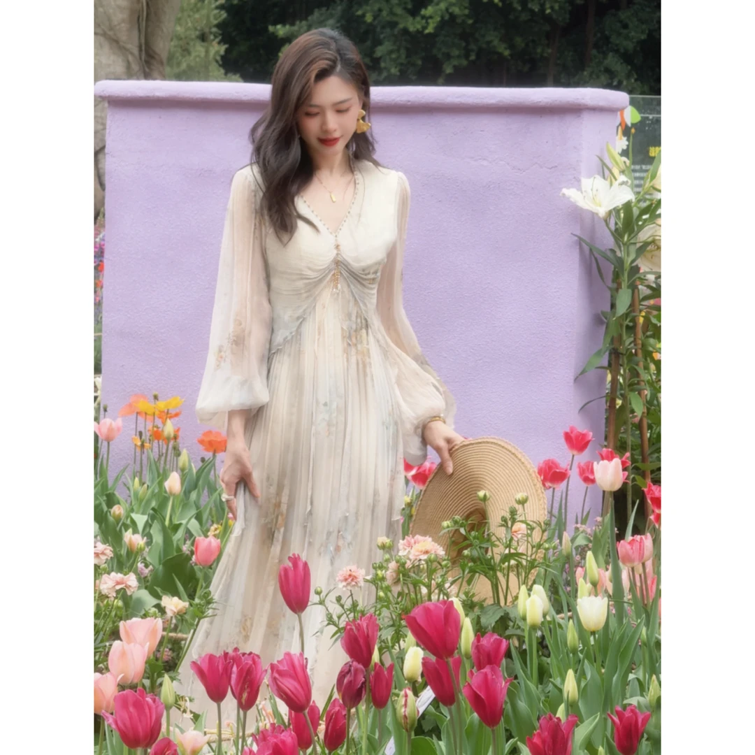 【2025文文-月下白茶】重磅100桑蚕丝连衣裙Y25C9047
