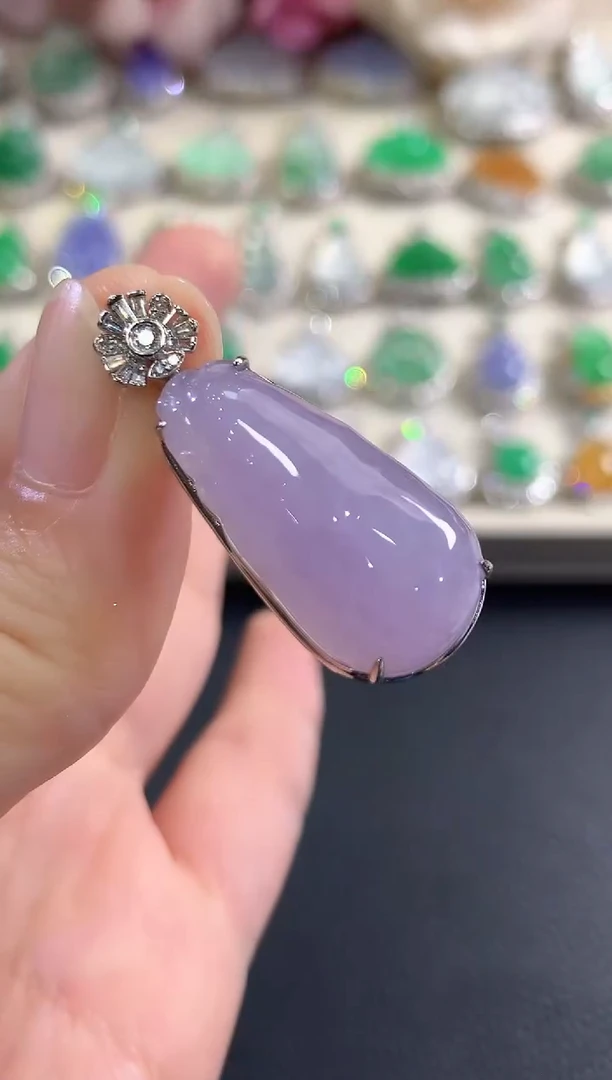 吊坠(不含链)18K金镶嵌翡翠b84紫货有色差