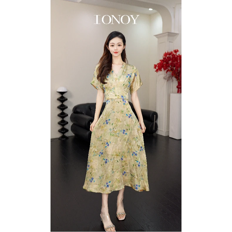 IONOY-大七七G743连衣裙日常夏款气质显瘦遮肉提花禁机洗ZC