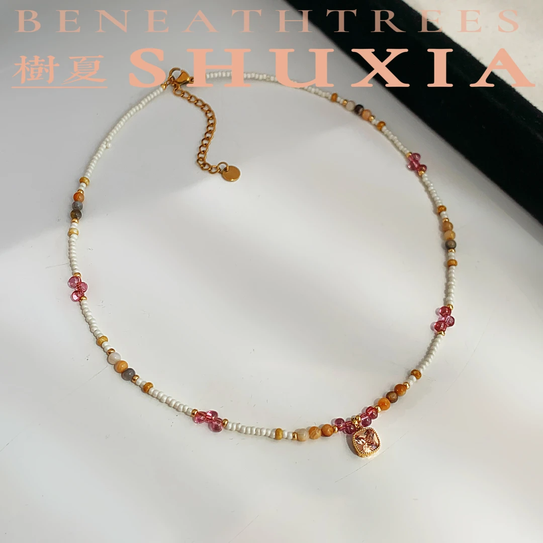钛钢项链 SHUXIA 樹夏 【白桃】紫色方糖百搭简约串珠颈链女 E1-050