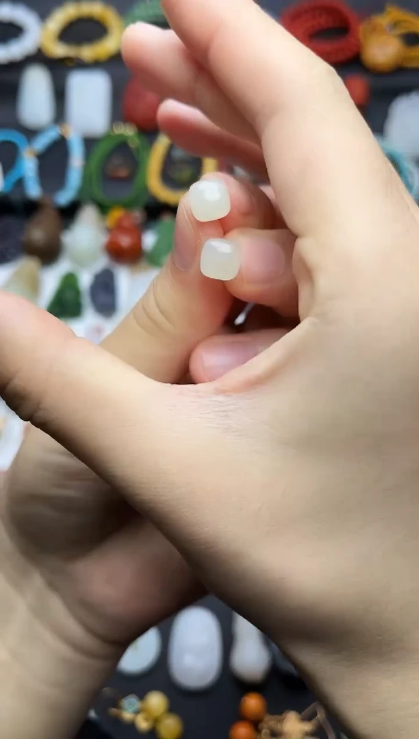 银S925镶嵌和田玉耳饰方糖耳钉06