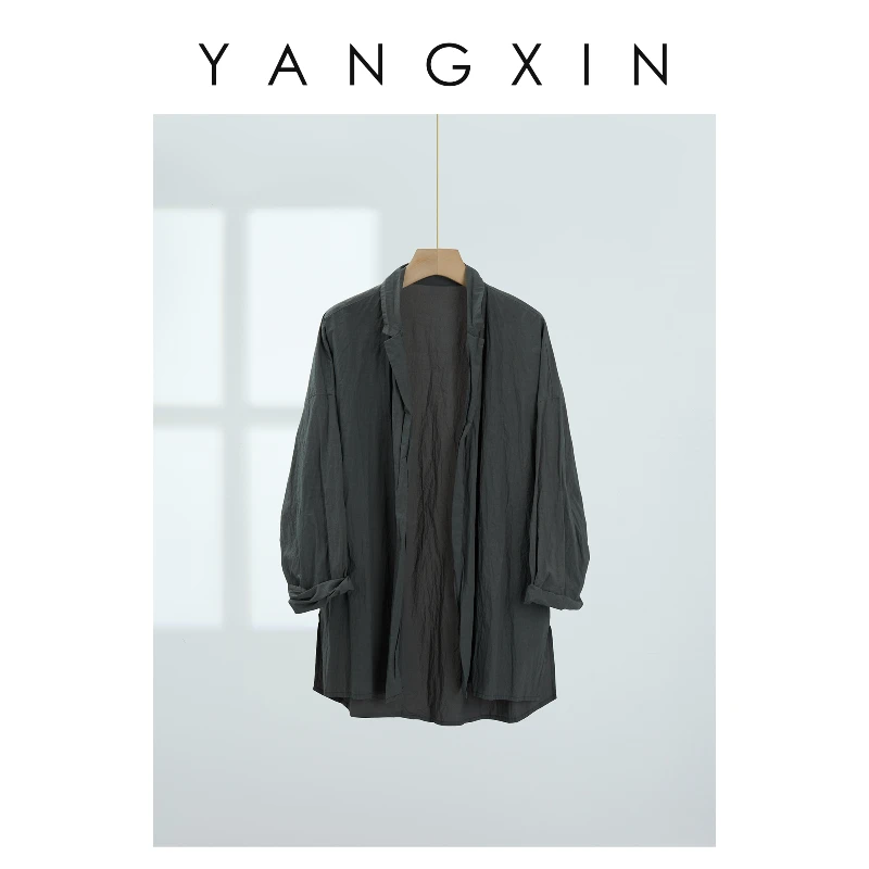 【无龄·杨昕】“灰褶纸境”高级感小众肌理感纸感棉衬衣上衣SS06095