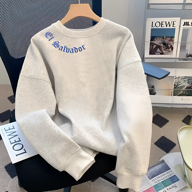 纯棉圆领卫衣高端侧边男女生英文印花卫衣秋冬季新款轻奢百搭外套