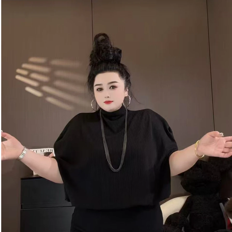 （大美）大码新款新年斗篷式高领袖套收腰气质显瘦包臀裙（带袖）7031