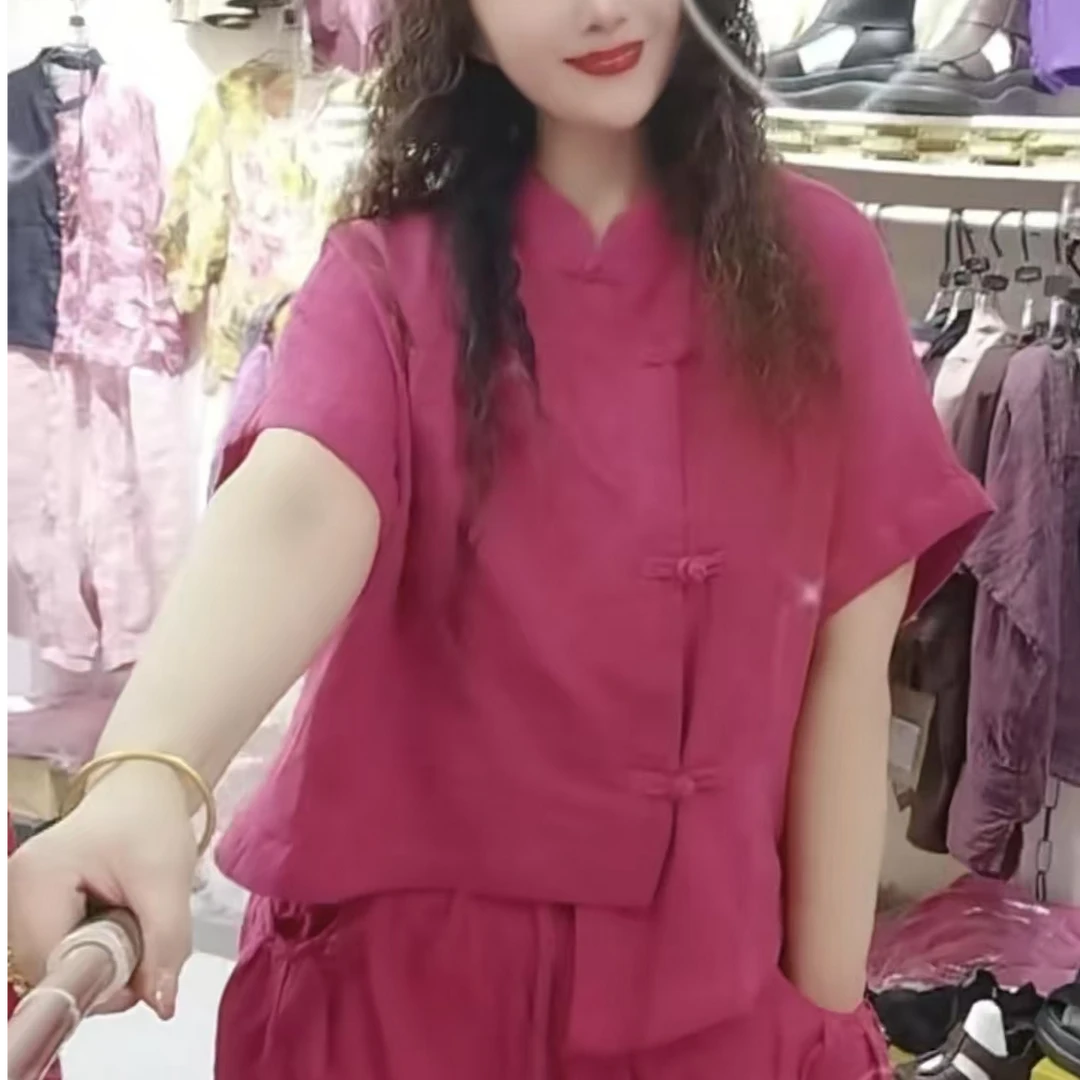 【依然美】不规则衣角盘扣软软冰感亲肤透气双纱棉休闲时尚女神小衫