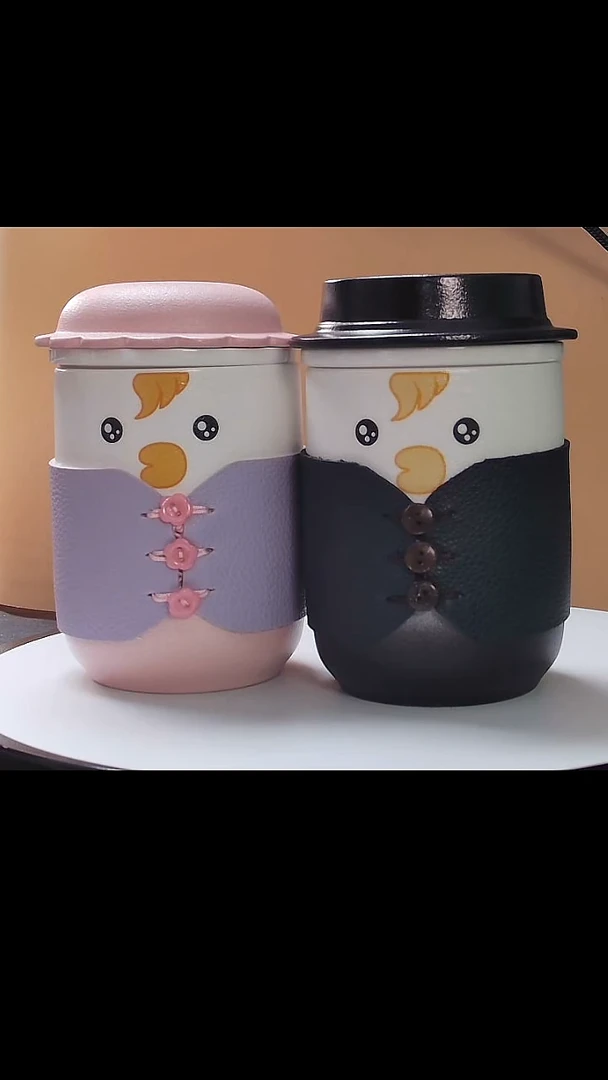 办公杯萌宠茶水分离杯礼盒装 1对