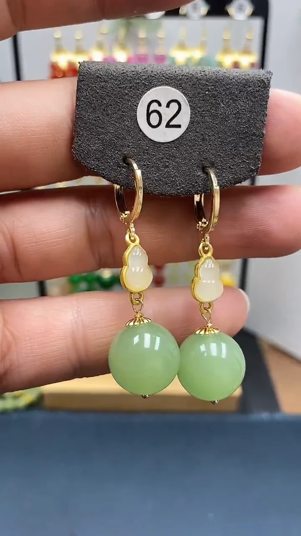 和田玉银S925镀金镶嵌耳饰尺寸14mm耳扣01