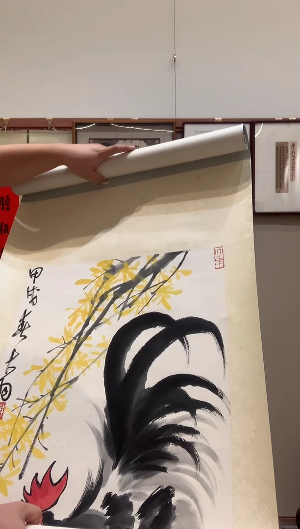 国画紫**风J陈老师国画卷轴一件 公鸡