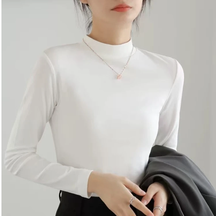 【玉姐家】冬季新款半高领修身显瘦纯色百搭加绒打底上衣 新选f772
