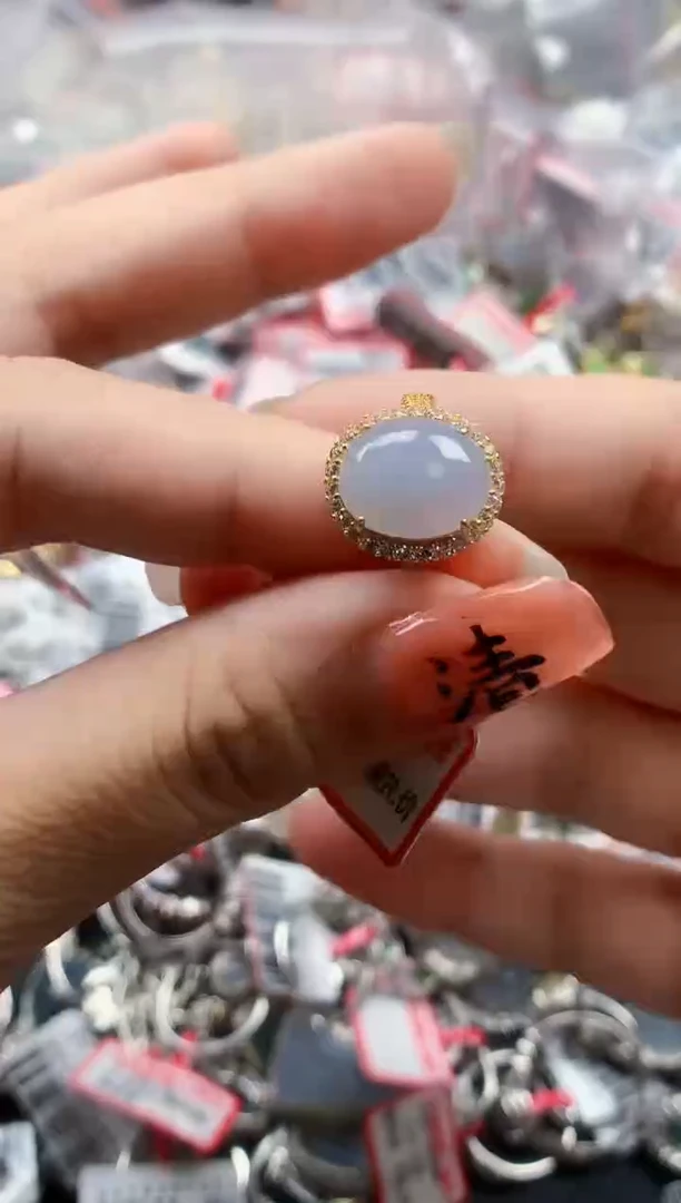 银S925镶嵌戒指翡翠天然A货缅甸翡翠