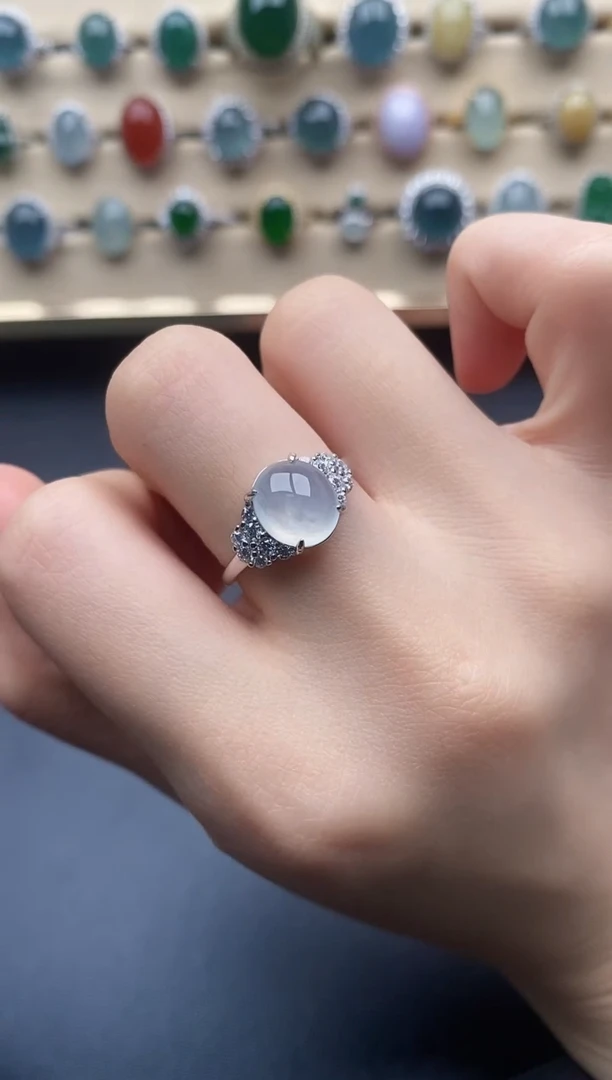 翡翠戒指银S925镶嵌一物一证一礼盒