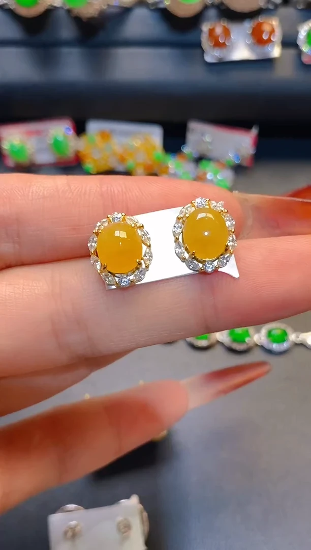 翡翠银S925镶嵌耳饰天然