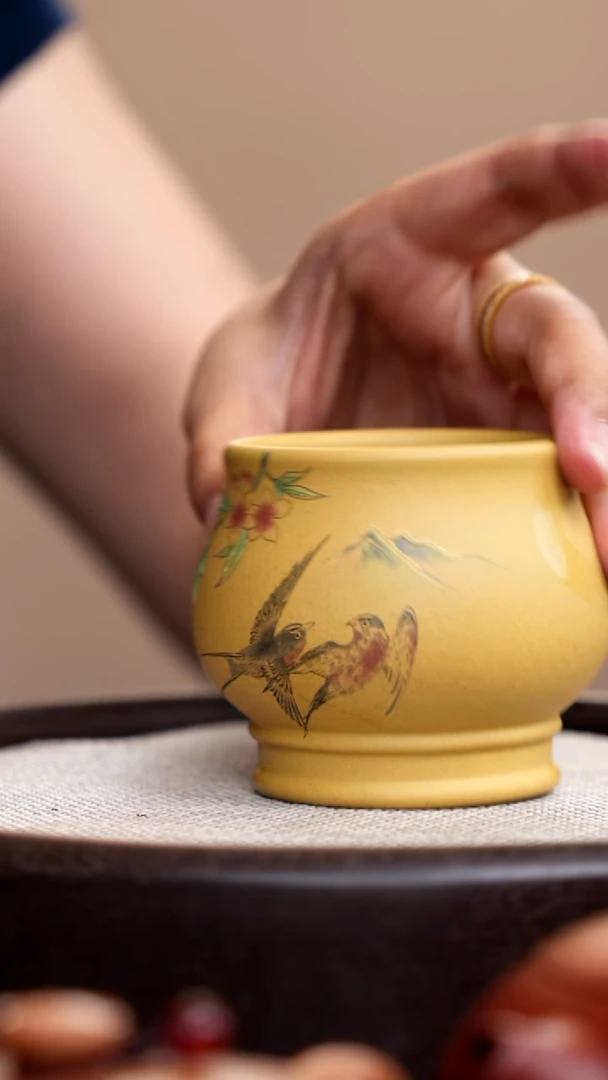 茶壶紫砂黄金段双飞燕主人杯