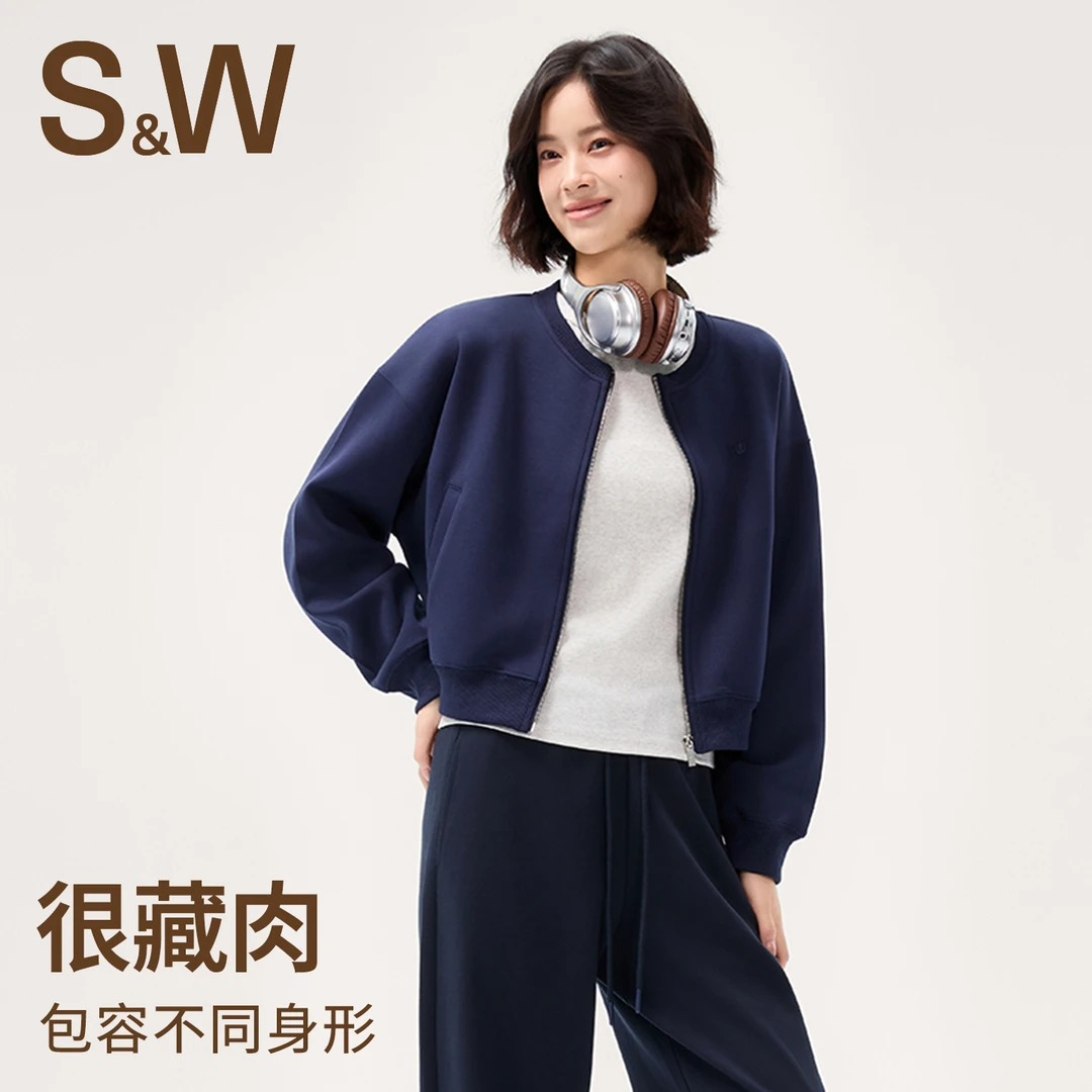 SW/速惟纯色春秋季常规短款短外套翻领女士时尚休闲百搭气质1513