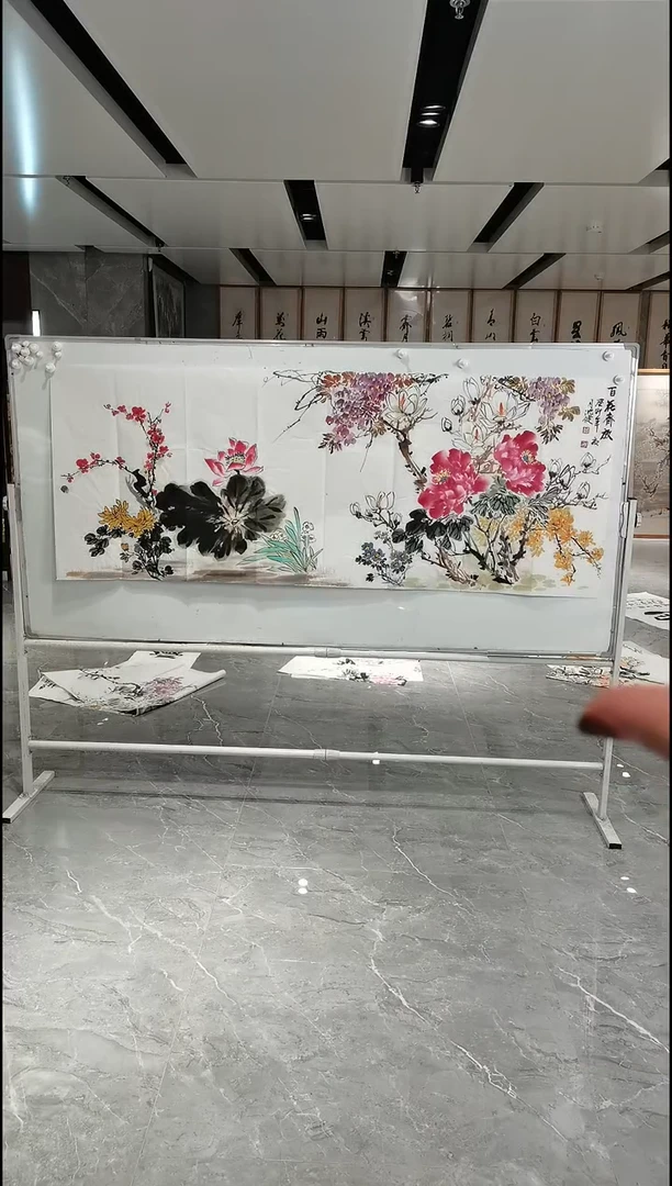 国画沈建 小六尺 百花齐放