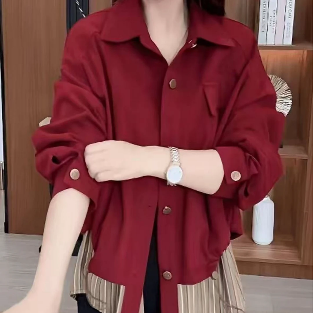 【现货现发】秋季新款设计感假两件拼接短外套女时尚减龄夹克衫161