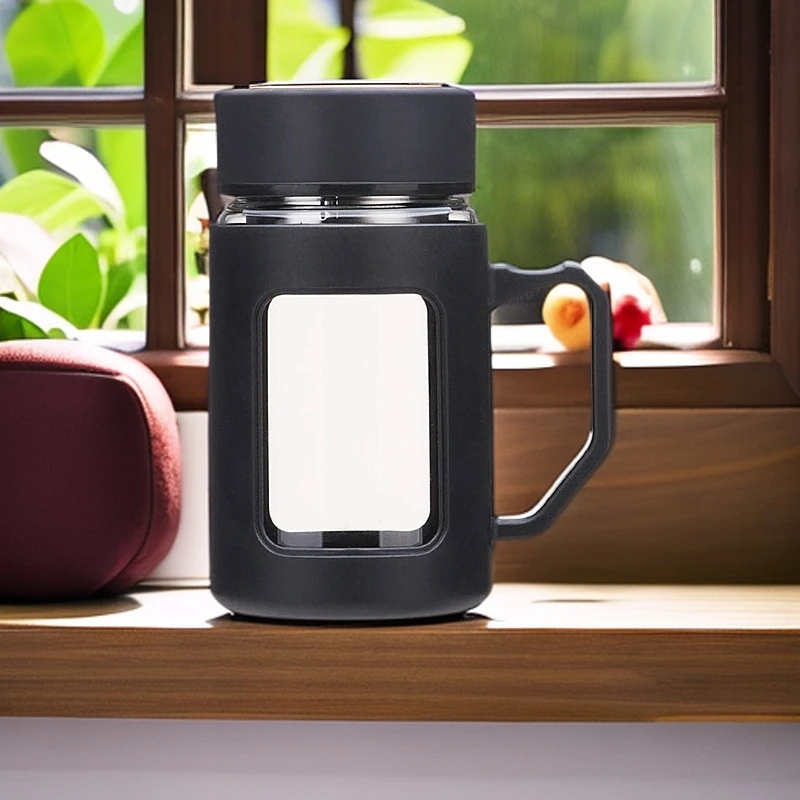 新款耐高温办公泡茶杯子透明大容量双层茶水杯