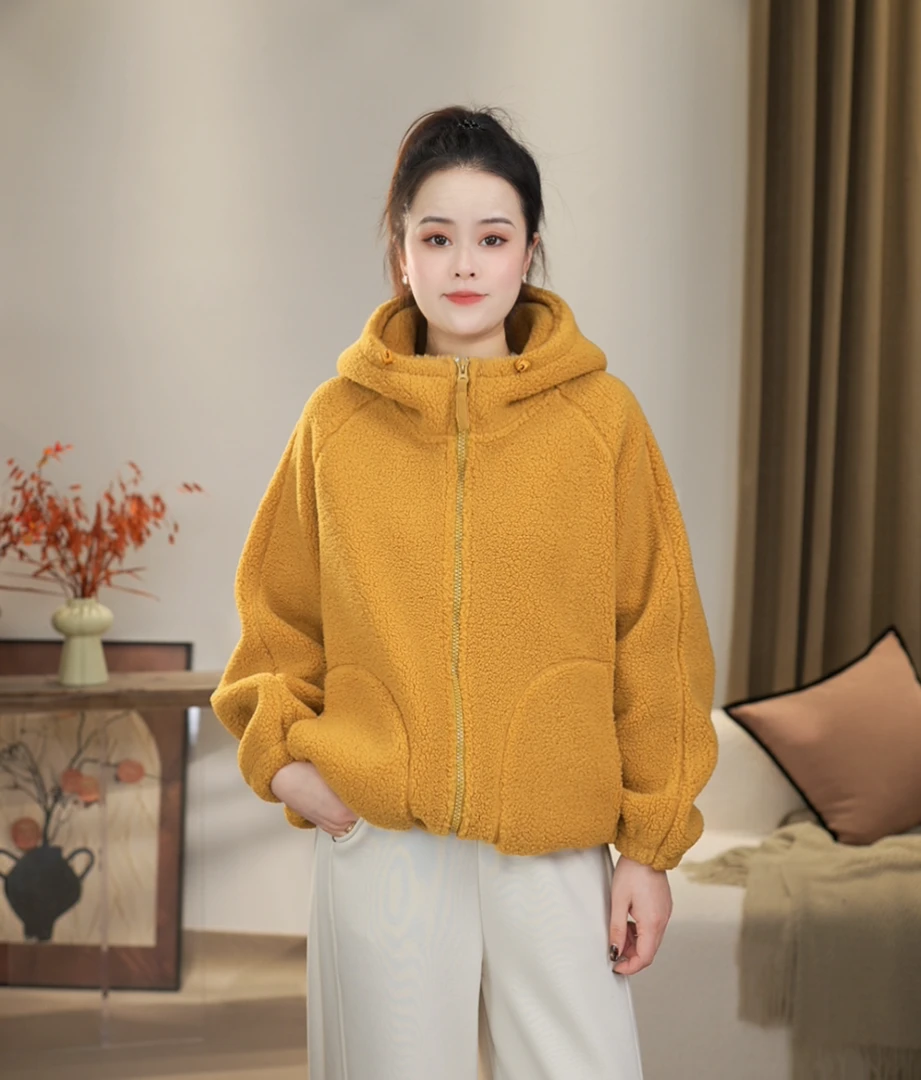 【沐沐】冬款时尚休闲加绒加厚颗粒暖绒保暖简约防风连帽加厚外套