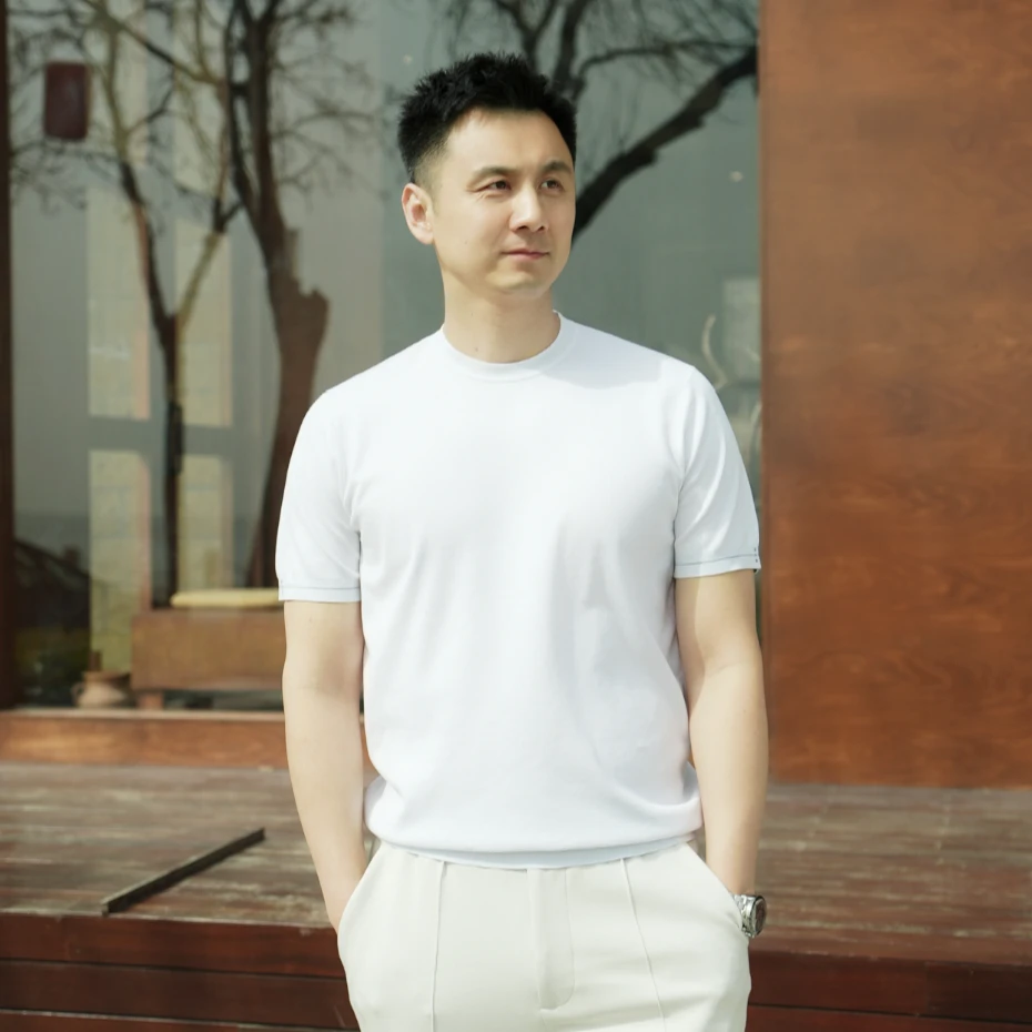 163夏季男士短袖T恤圆领上衣纯棉刺绣高级感休闲打底衫 M56