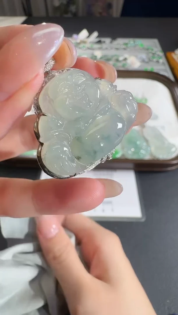 吊坠(不含链)18K金镶嵌翡翠【源头工厂】钻石镶嵌