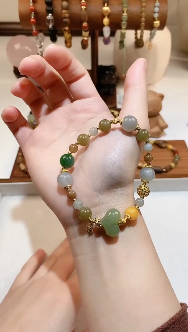 银S925镶嵌手链和田玉和田玉屁桃多宝手串 多样性发一