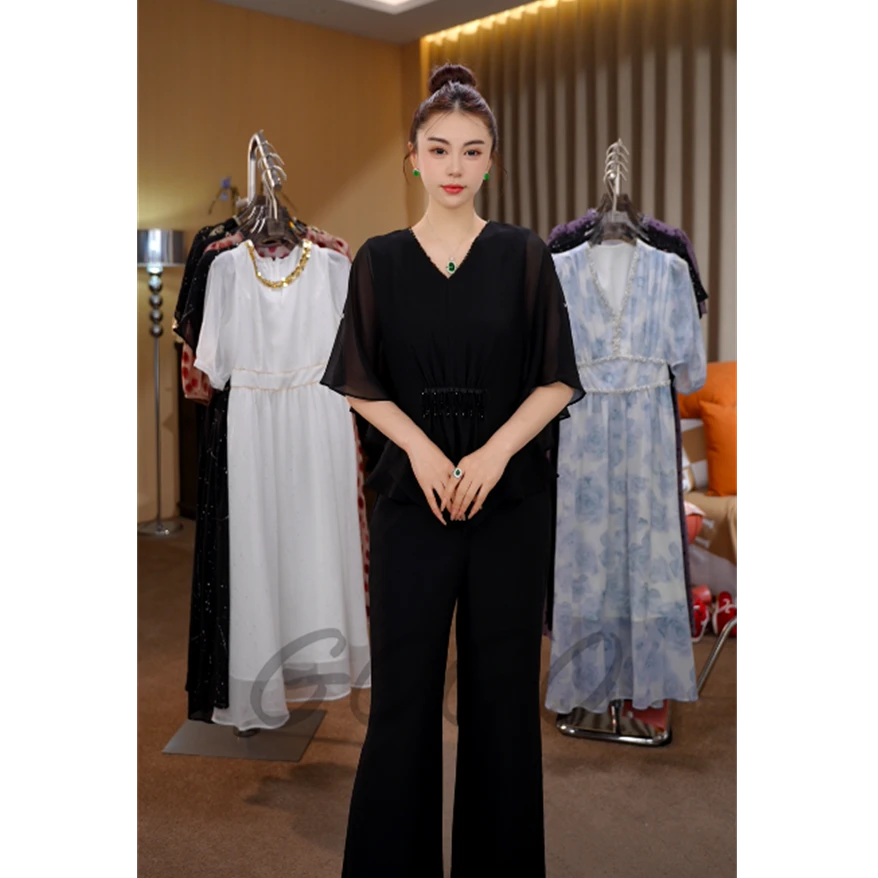 美夫人 G6155高端时尚气质套装2025年夏季新款女高腰百搭两件套