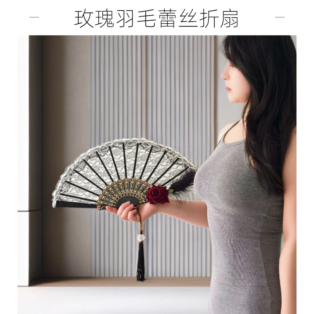 复古洛丽塔二次元欧式宫廷风华丽演出仙女折扇拍照黄金小金豆1g