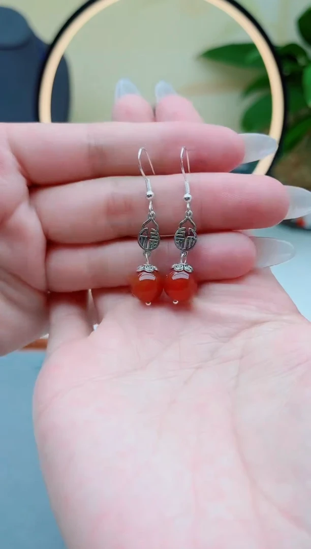 玛瑙/玉髓耳饰银S925镶嵌350